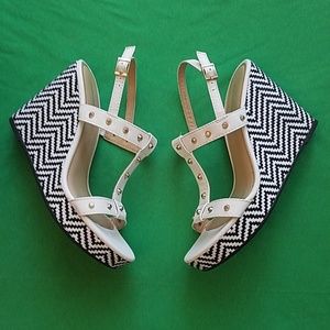 Like New Black and White Wedge Sandals